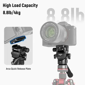 NEEWER Tripod Fluid Head With +/-10 Leveling Base(37mm Dia.), Metal Pan Tilt Head With Arca Type QR Plate, Telescopic Handle detail image