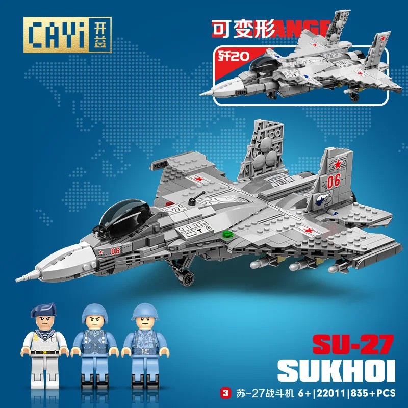 CAYI Su-27 Fightet Jet Military Transport Helicopter Aircraft Fighter Military Plane Building Block Set Airplane Toys for kids