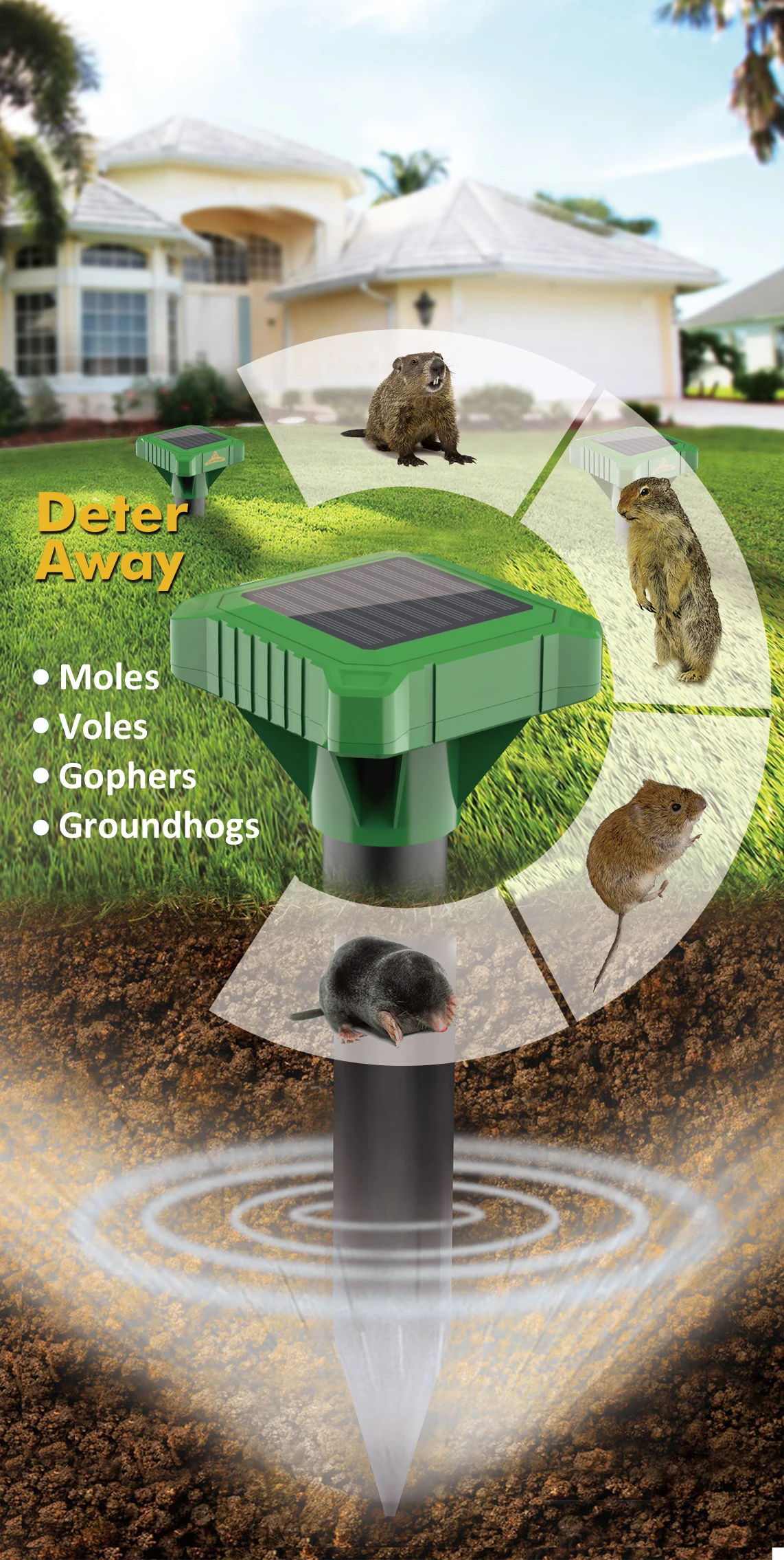 X-pest Solar Powered Groundhog Repeller Snake Deterrent Vibration