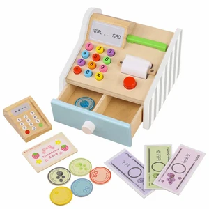 EDULAND Wooden Cashier Money Simulations Early Education Pretend Play Preschool Shopping Toys for Kids Boys Girls Furniture