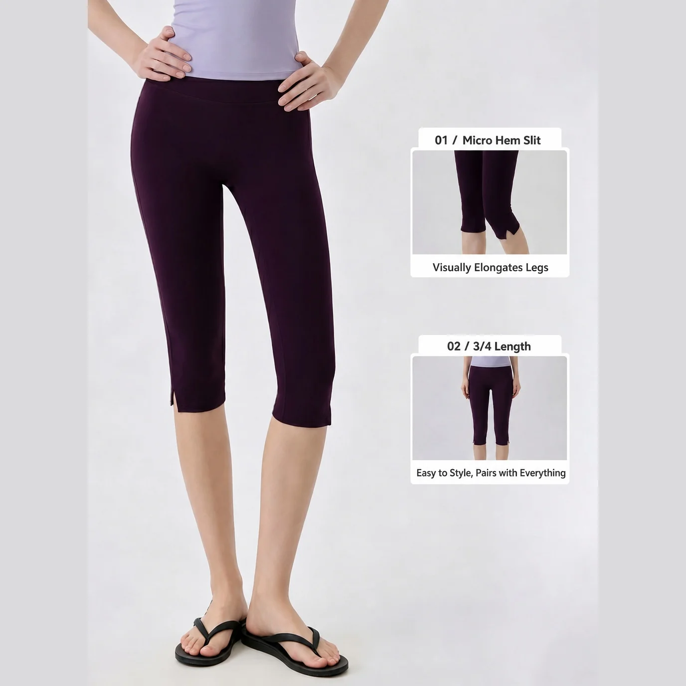 Capri Yoga Leggings High Waist Tummy Control Breathable Nylon Spandex Solid Plain Dyed OEM thumbnail