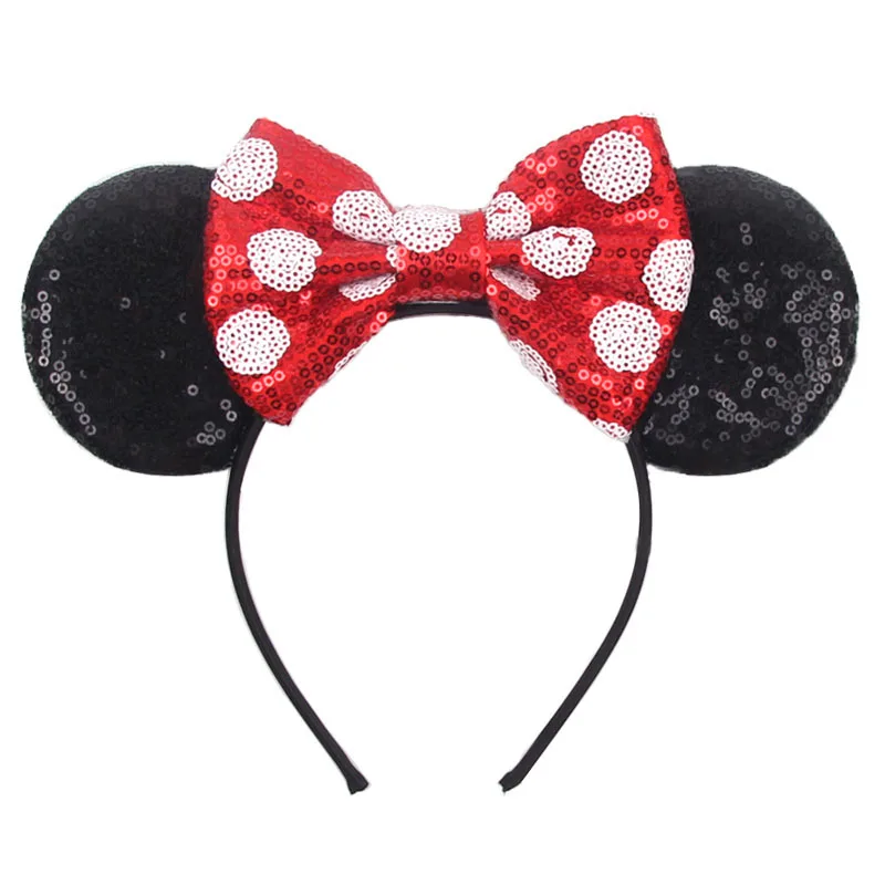 Cerchietto Con Orecchie Da Topo E Fiocco Paillettes Bifacciali - Fascia Glitterata Per Cosplay E Feste A Tema Disney