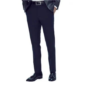 High Quality Business Premium 100% Wool Fabrics Pockets Slim Fit Zip Trousers Suit Pants for Men