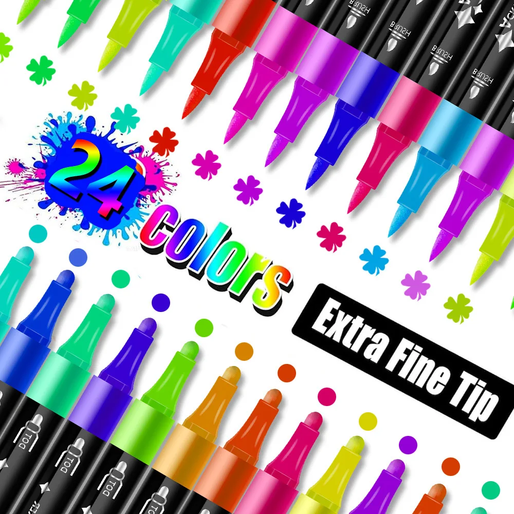 12 Colors Dual Tip Acrylic Paint Pens - Brush & Round Tip Markers For Rock Painting & Crafts