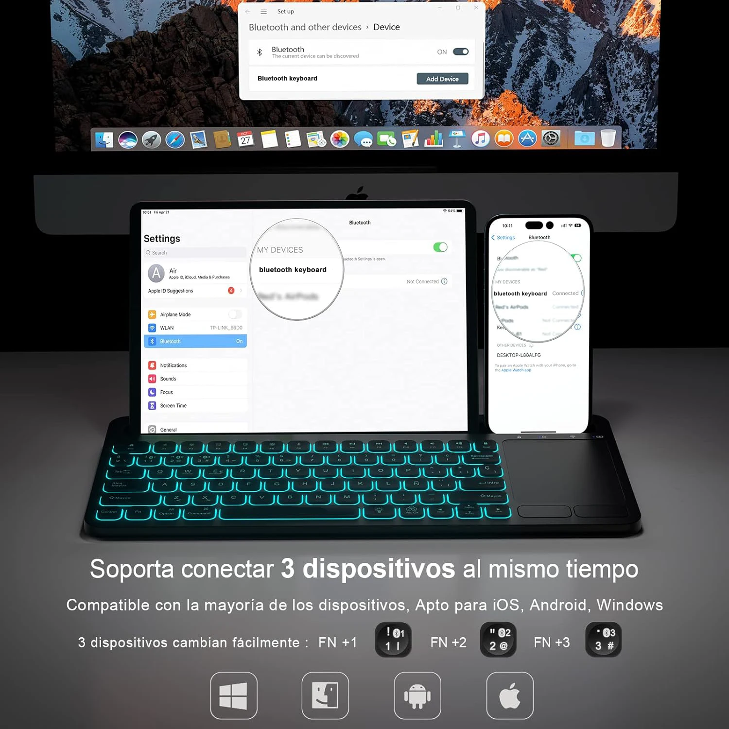 Custom Multi Device Tablet Russian Spanish Backlight Wireless bluetooth Keyboard Backlit Keyboard for ipad Tablet Smart Phone