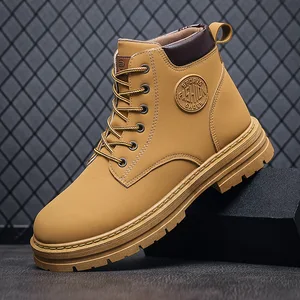 Pu Boots Mens Shoes Autumn New Workwear British Style  Trendy Waterproof Anti Slip Shoes