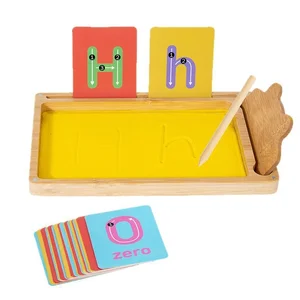 Children's Educational Wood Drawing Sand Tray Kids Early Learning Writing Practice Toy with Alphabet & Number Hand Write Train