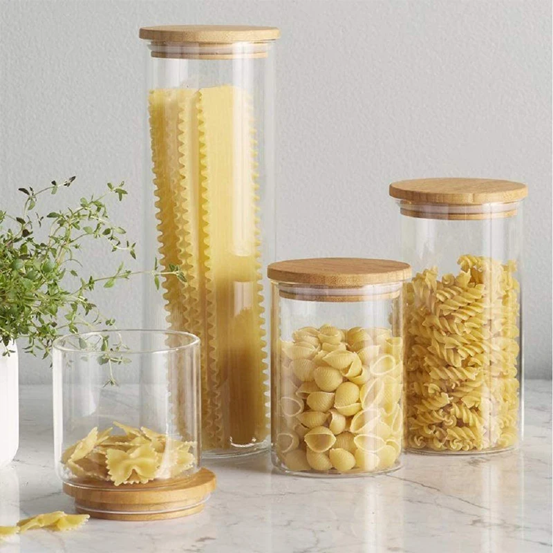 Tarros de vidrio con tapas de bambú y cuchara herméticos, recipientes de  almacenamiento de alimentos de 18.5 onzas para nueces de café con azúcar