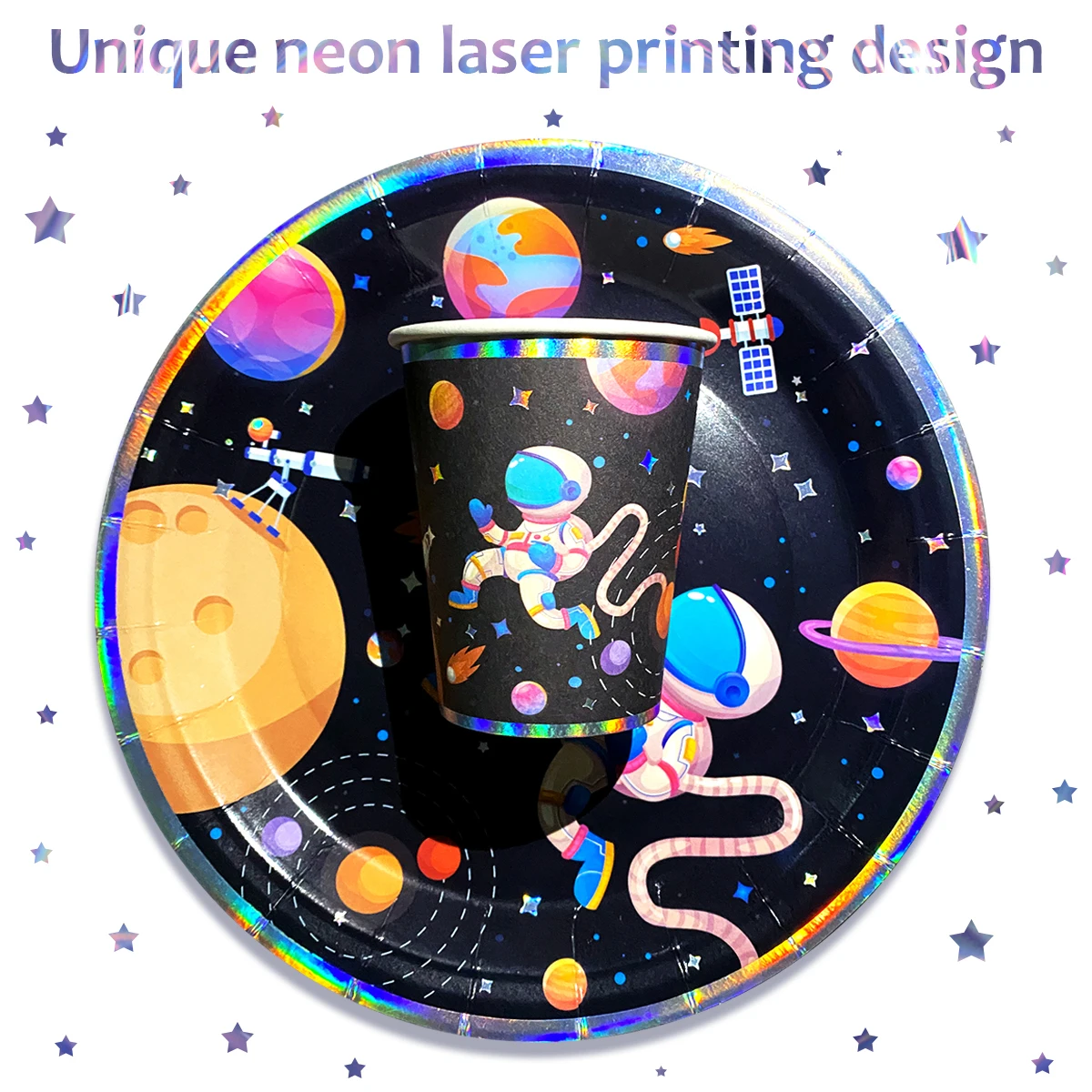 Nicro Fast Delivery Spaceman Theme 92 PCS Space Astronaut Supplies Disposable Tableware Banner Happy Birthday Party Decoration
