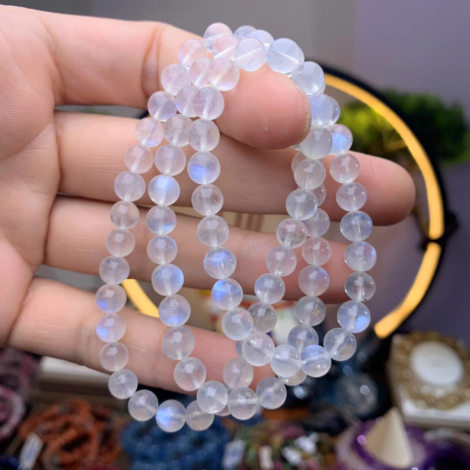 Natural Moonstone Bracelet Energy Crystal Semi-precious Natural Blue  Moonstone Crystal Stone Beaded Bracelet Jewelry