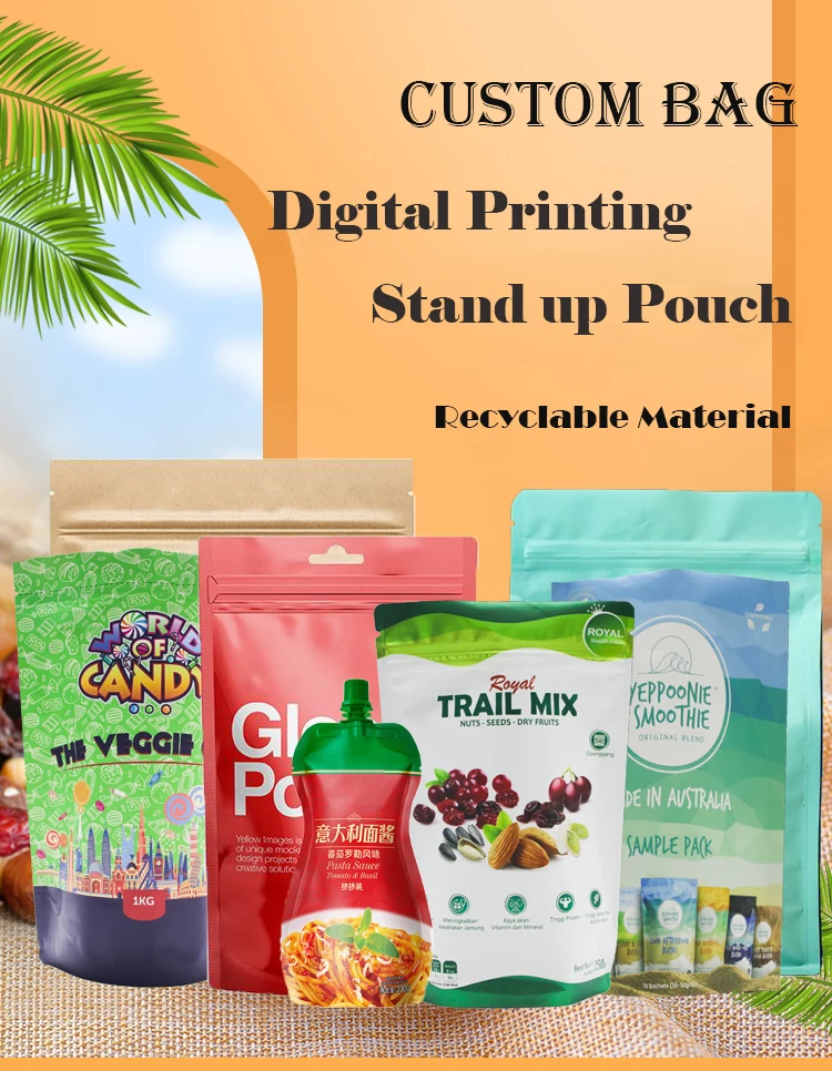 Custom Digital Printed 50g 500g 1kg Aluminum Foil 100% Food Grade Flat Bottom Ziplock Pouch With Zipper Custom Printed Tea Pouch details