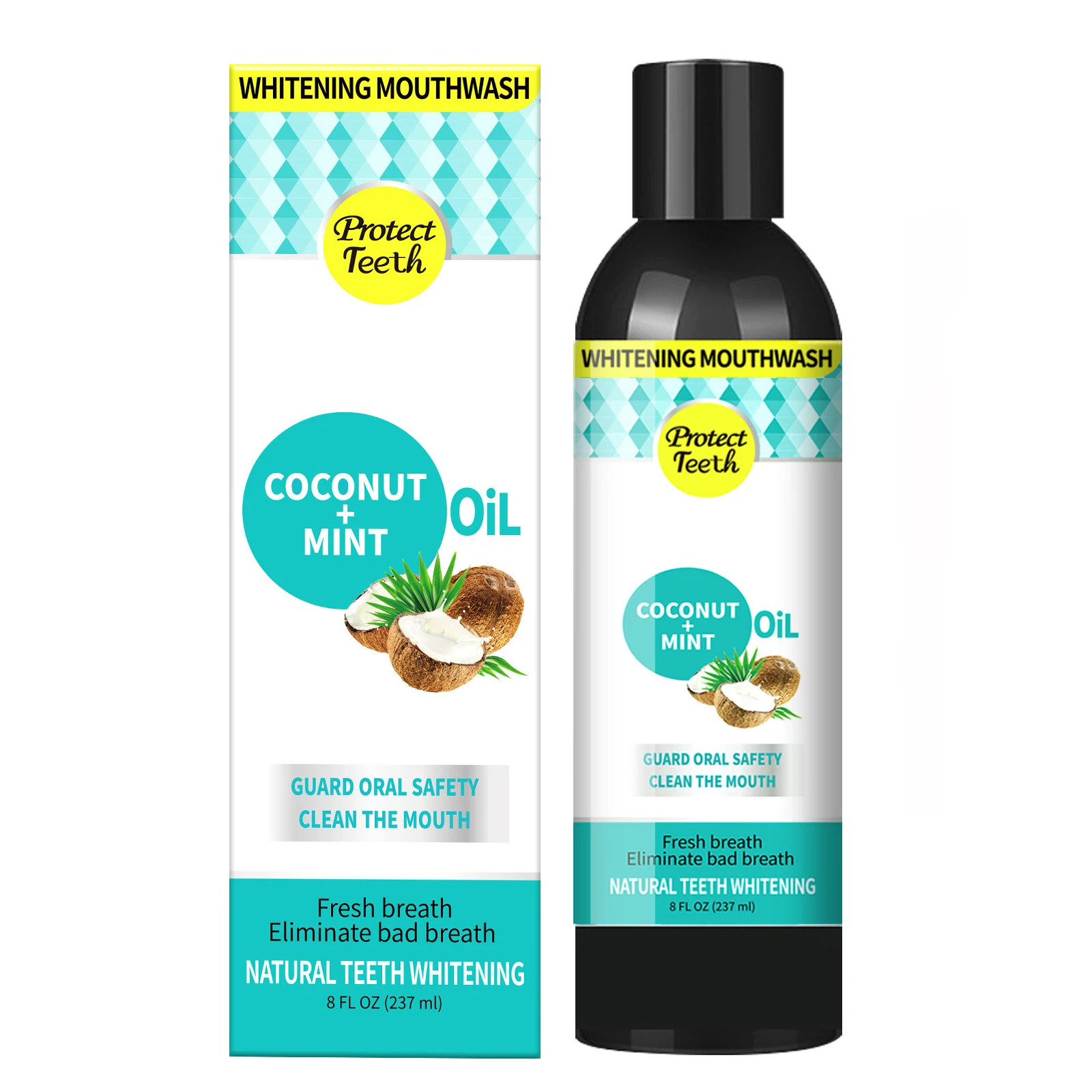 237ML Mouth Wash Oral Care Pulling Oil With Coconut and Peppermint for Health Teeth Whitening Organic Mouthwash