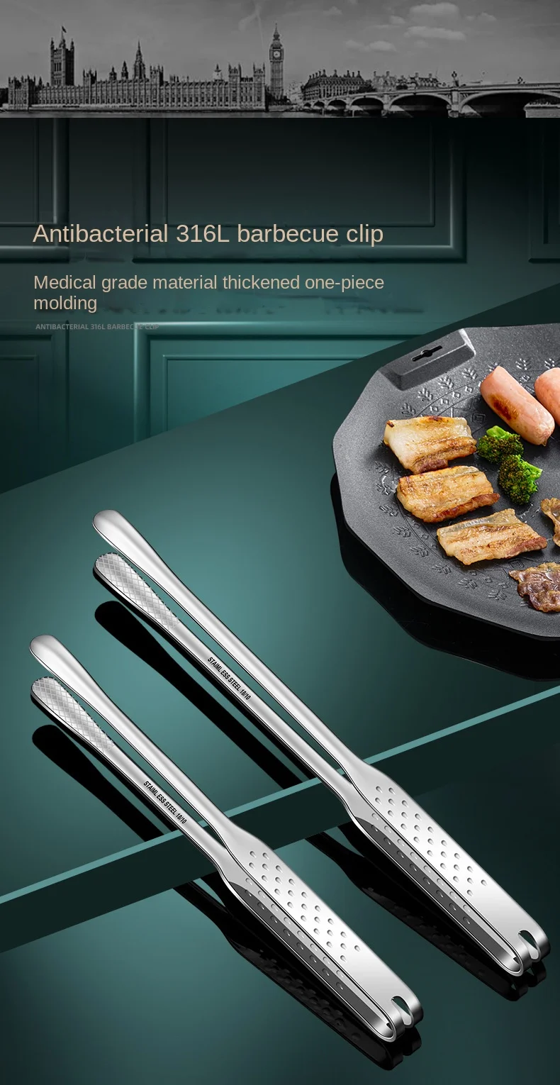 316L Stainless Steel Korean Style Kitchen Food Cooking Steak Buffet Tongs Small BBQ Metal Clip Anti-Scalding Barbecue Tool