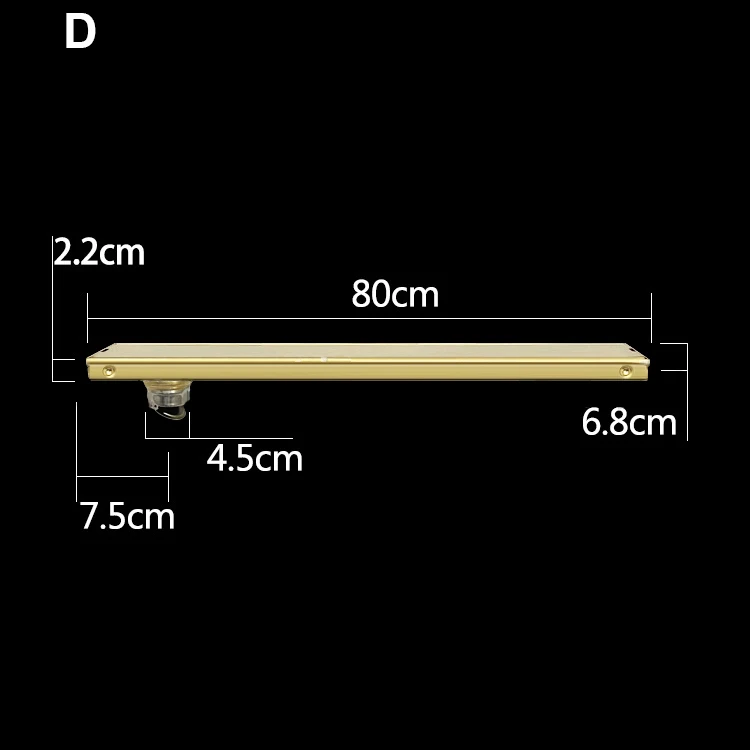 24 Inch Brushed Gold Uncoated Brass Modern Bathroom Shower Linear Rectangular Floor Drain