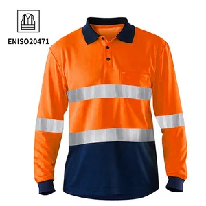 OEM Quick Dry Industrial Mining Construction Hi Vis Roadway Night Reflective Clothing Long Sleeve Safety Work Polo Tee Shirt