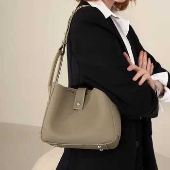 Cowhide Vegetable Basket Women's Bag 2025 New Style Genuine Leather Bucket Bag Women's Single-shoulder Crossbody Bag