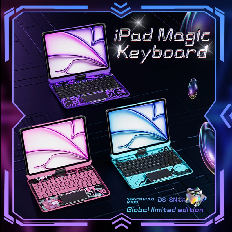 IFacemall Newest Transparent Neon Color Keyboard Cover for iPad with 360 Rotated Keyboard for iPad Air 11inch 2024  Air 5th