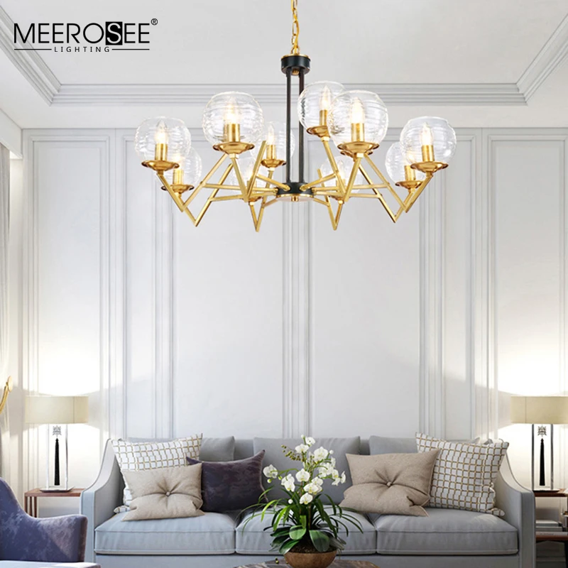 Meerosee  Customized Light Fixture Golden Iron chandalier Glass Shade Contemporary Chandelier Light MD86753