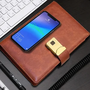 Magnetic Suction Charging Head A5 Size PU Wireless Power Bank Diary Planner Notebook with 3Wires LED Battery Indicator