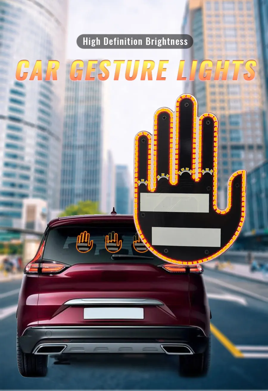 Universal Fun Car Middle Finger Led Light With Remote Car Gadgets