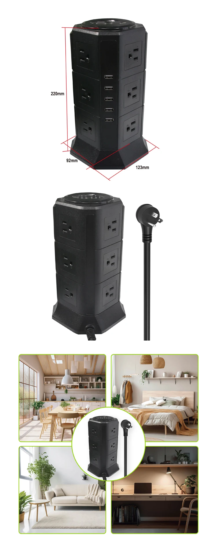 standard adapter plug power tower power socket, Material: ABS+PC fire ...
