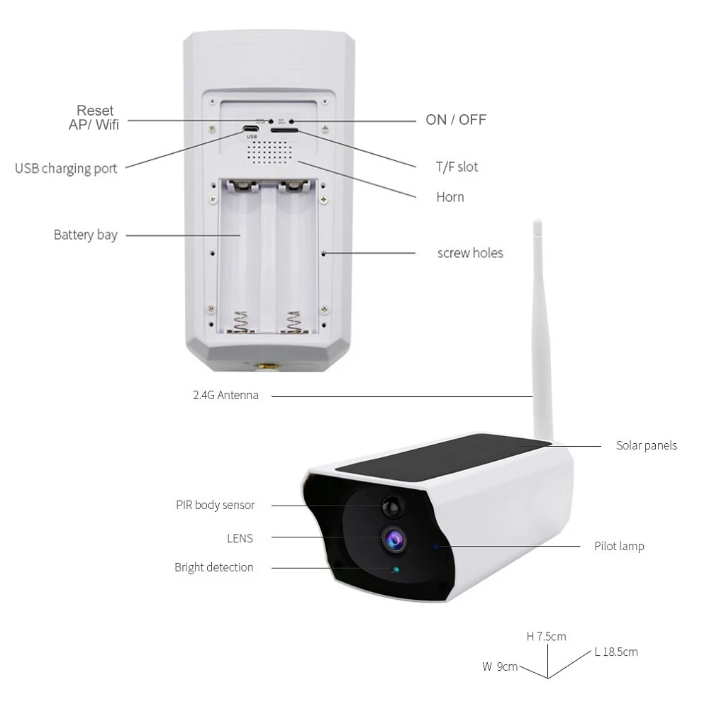 Camecho 200W Wireless Solar Powered CCTV HD Monitoring Camera WIFI Motion Detection Outdoor Night Vision IP Security Camera