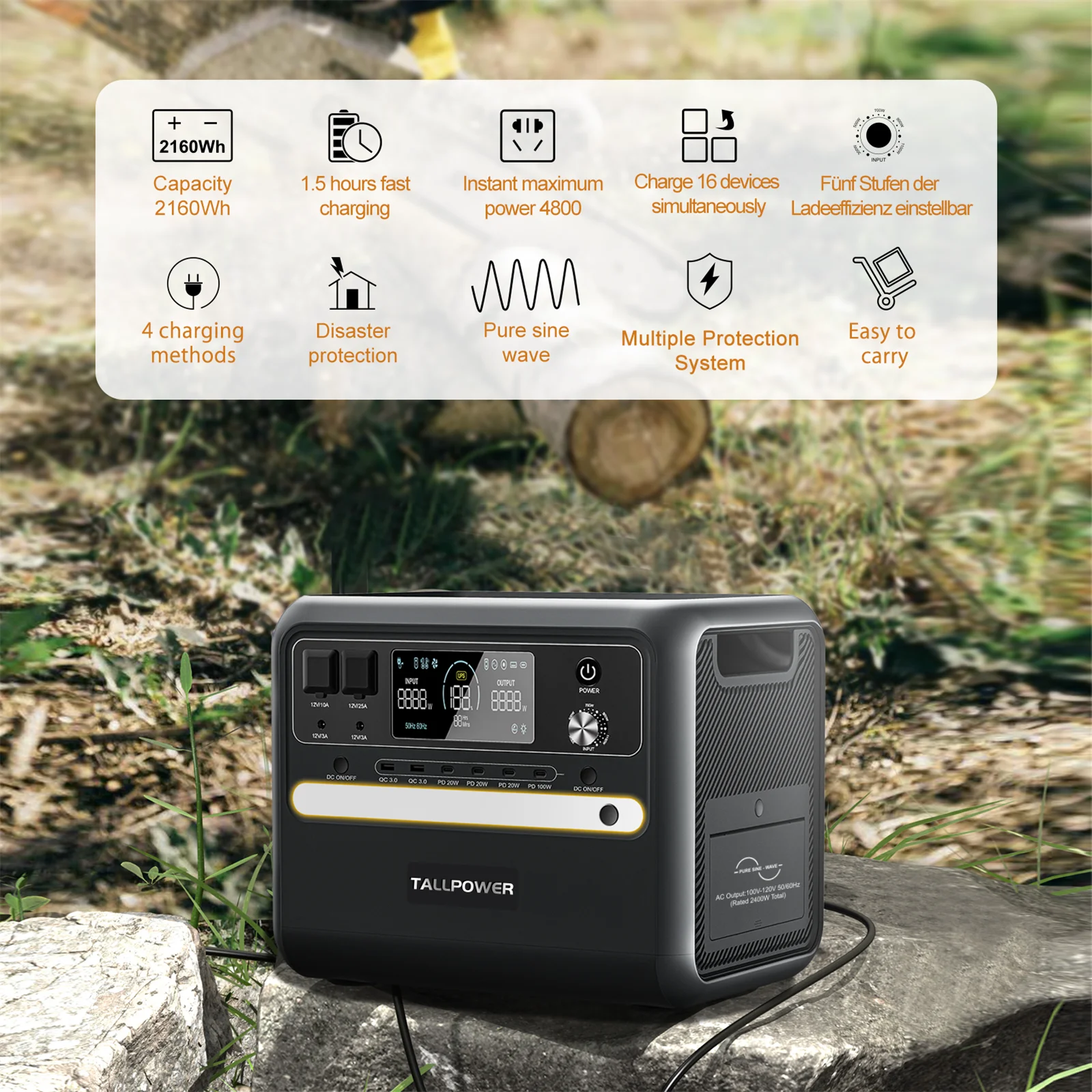 TALLPOWER 2400W Solar Generator - Portable Power Station with