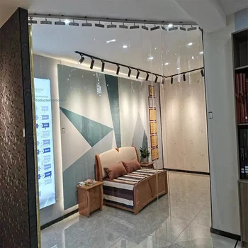 Modern Simple Transparent Folding Sliding Door Curtain White and Blue with Plant Pattern Matte Opaque Bedding Set