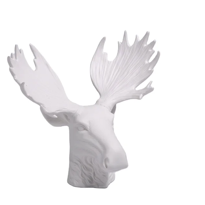 Ручная роспись оленя головка керамический декор, белый, пользовательский ODM