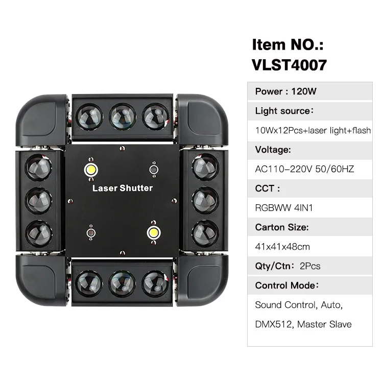 10wx12pcs Square Laser Light Flash 120w Full Color Rgbww 4 In 1 Rotating Stage Moving Head Laser