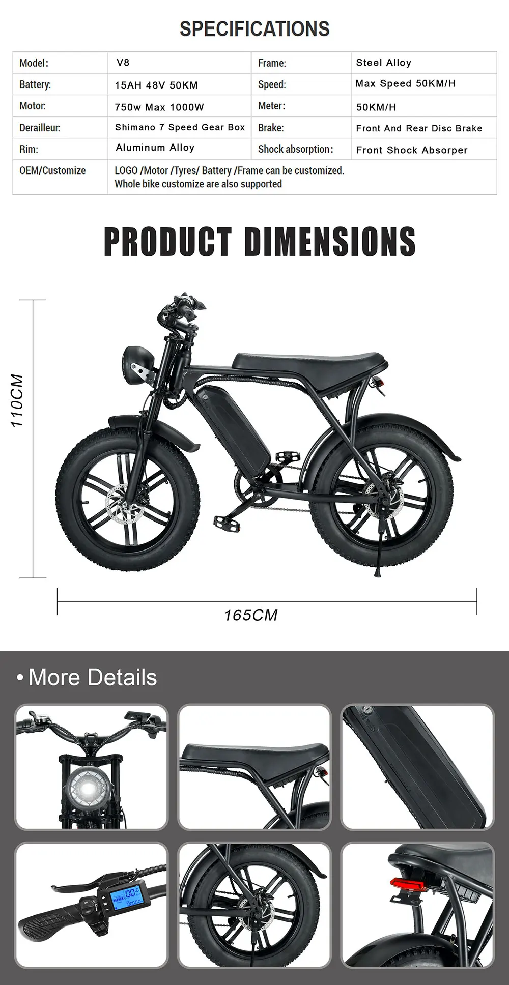 Original Factory Ouxi V8 Ebike Electric Fat Tire Road Mountain Bike ...