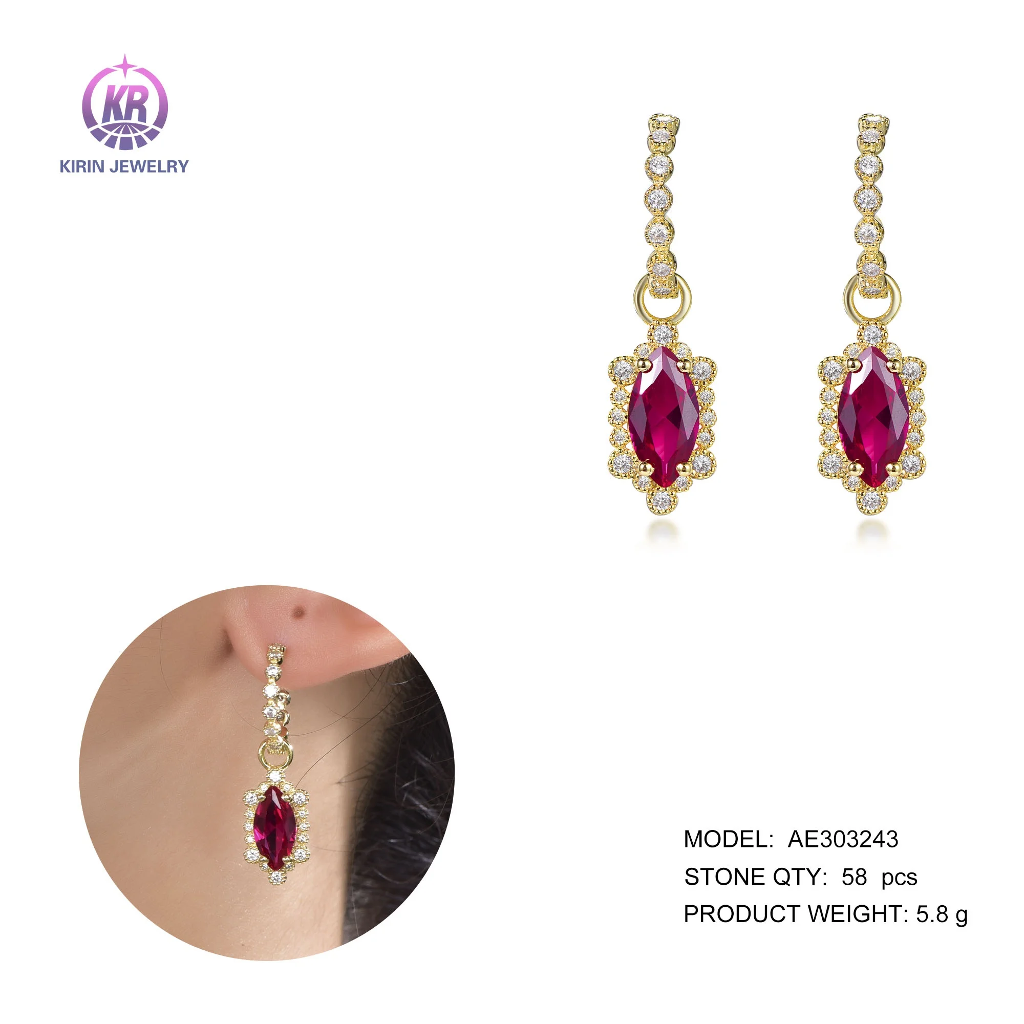 925 natural ruby sterling silver stud earrings 18k gold zircon red corundum diamond drop earrings