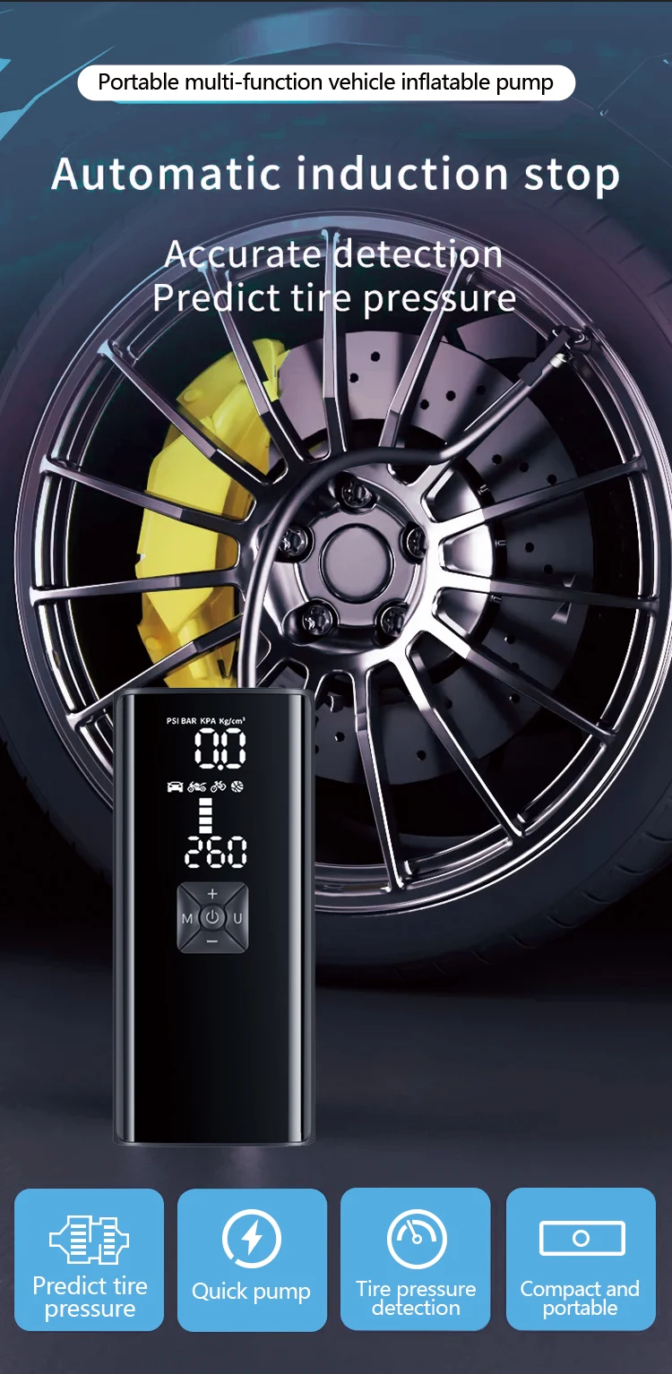 150psi Electric Tire Pump 4500 Mah Mini Wireless Inflator Portable Compressor Digital Car Pump