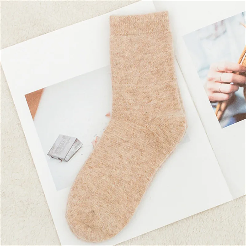 2025 New Style Solid Color Warm Socks Angora Rabbit Wool Socks Women's Thickened Wool Winter Tube Socks