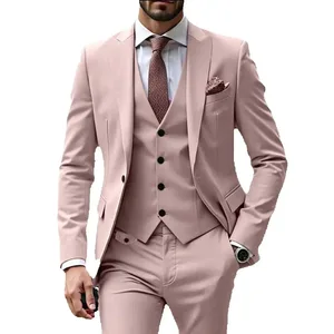 Custom LOGO 3 Pieces Solid Color Costume Homme Blazer Plus Size High Quality Peaked Lapel Single Breasted Slim-fit