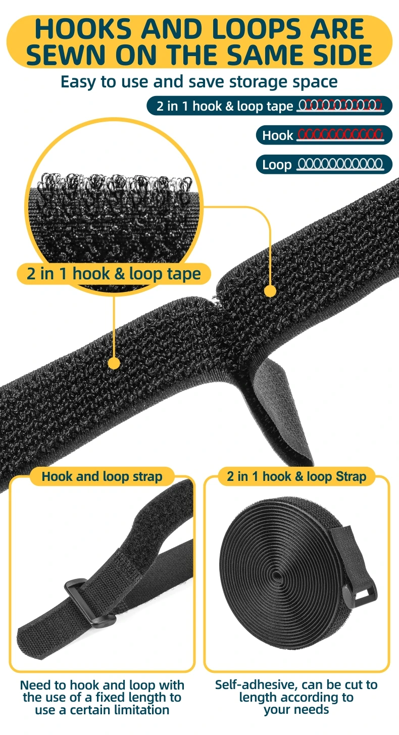 Width 25mm 2 in 1 Hook Loop Strap Equipped With Buckles Self-locking Hook&Loop Fastener Tape Length Adjustable
