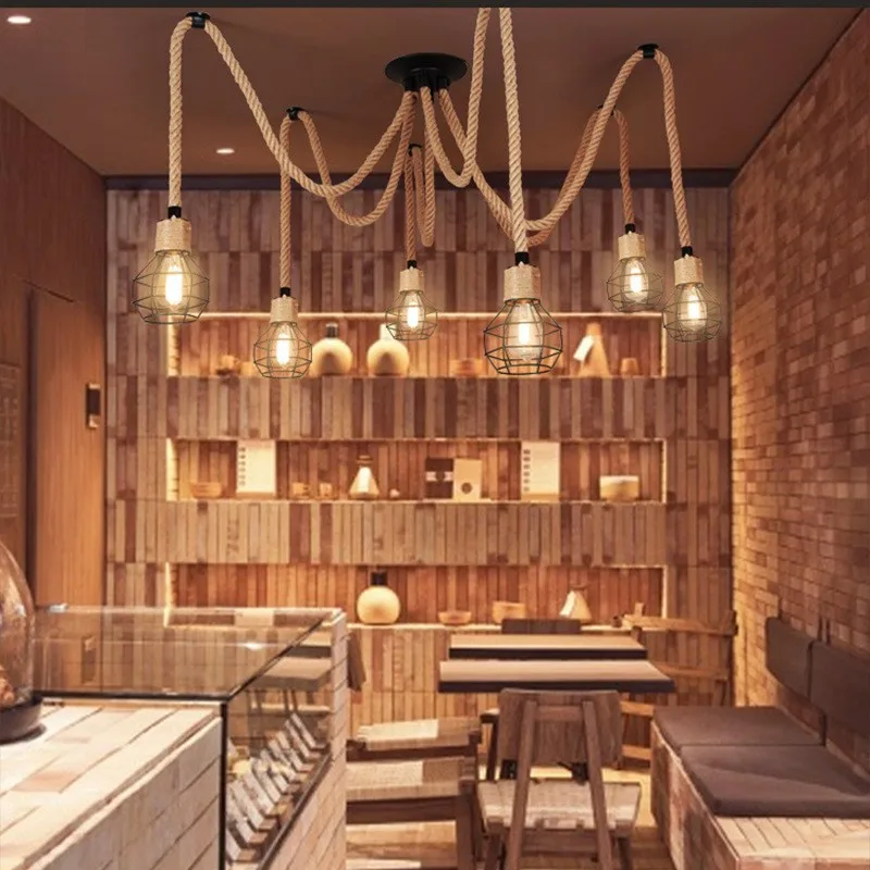Лидер продаж промышленная люстра с шестью десятью головками Подвесная лампа креативный Ресторан Бар магазин светодиодная на веревке