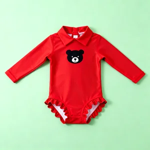 OEKO TEX Custom Baby Girl Long Sleeve Rash Guard Eco-Friendly Sustainable Swimwear One Piece Swimsuit Spandex/Polyester