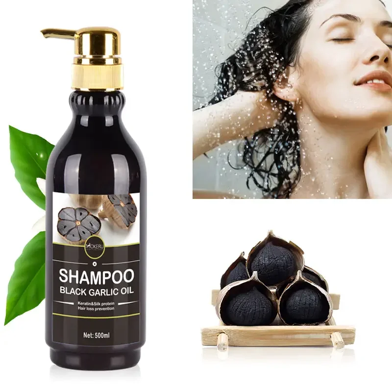 Wholesale MOKERU Natural Herbal Hair Loss Care Shampoo Keratin Anti Dandruff Black Garlic Shampoo and Conditioner for Women Men