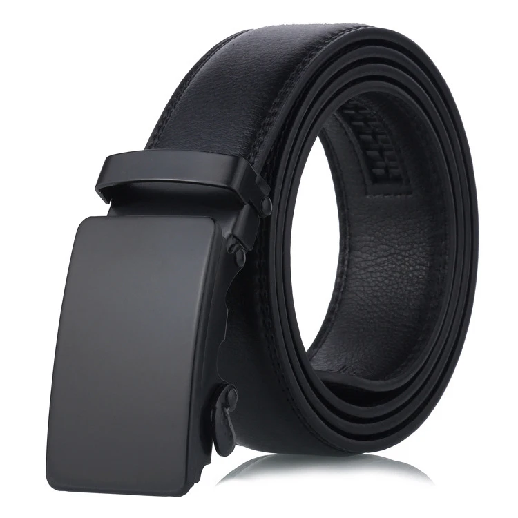 DDA740 In Stock Luxury Ratchet Strap Durable Smooth Men Casual Automatic Belts Business Matte Black Slide Buckle Leather Belts