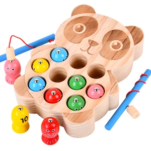 Best-selling Kids Wooden Animal Fishing Toy Product Fishing Games Number Color Cognition Toy Early Education Learning Games