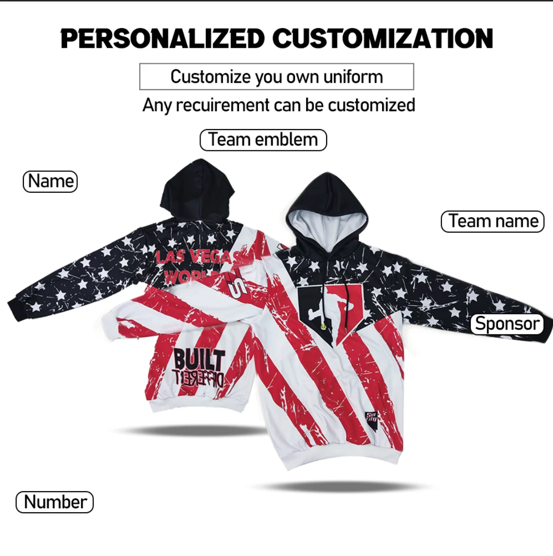 Superior Quality Men's Hoodie Custom Designed White-Red 3D American Flag Print Autumn Sports Pullover Sweatshirt