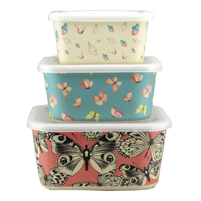 Set of 3 Melamine Lunch Box Food Storage Containers with Lids