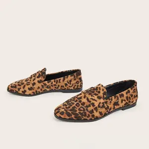 BUSY GIRL CXX289 Leopard Print Slip-on Loafers Shoes for Women Suede Casual Shoes Outdoor Office Ladies Loafers Spring Autumn