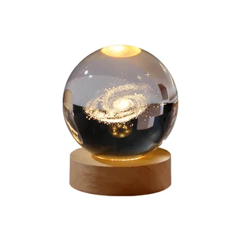 Laser Engraved Paperweight 3D Glass Image Gifts Sculpture Souvenir Home Decor Moon Crystal Ball With Led Lamp wood Stand