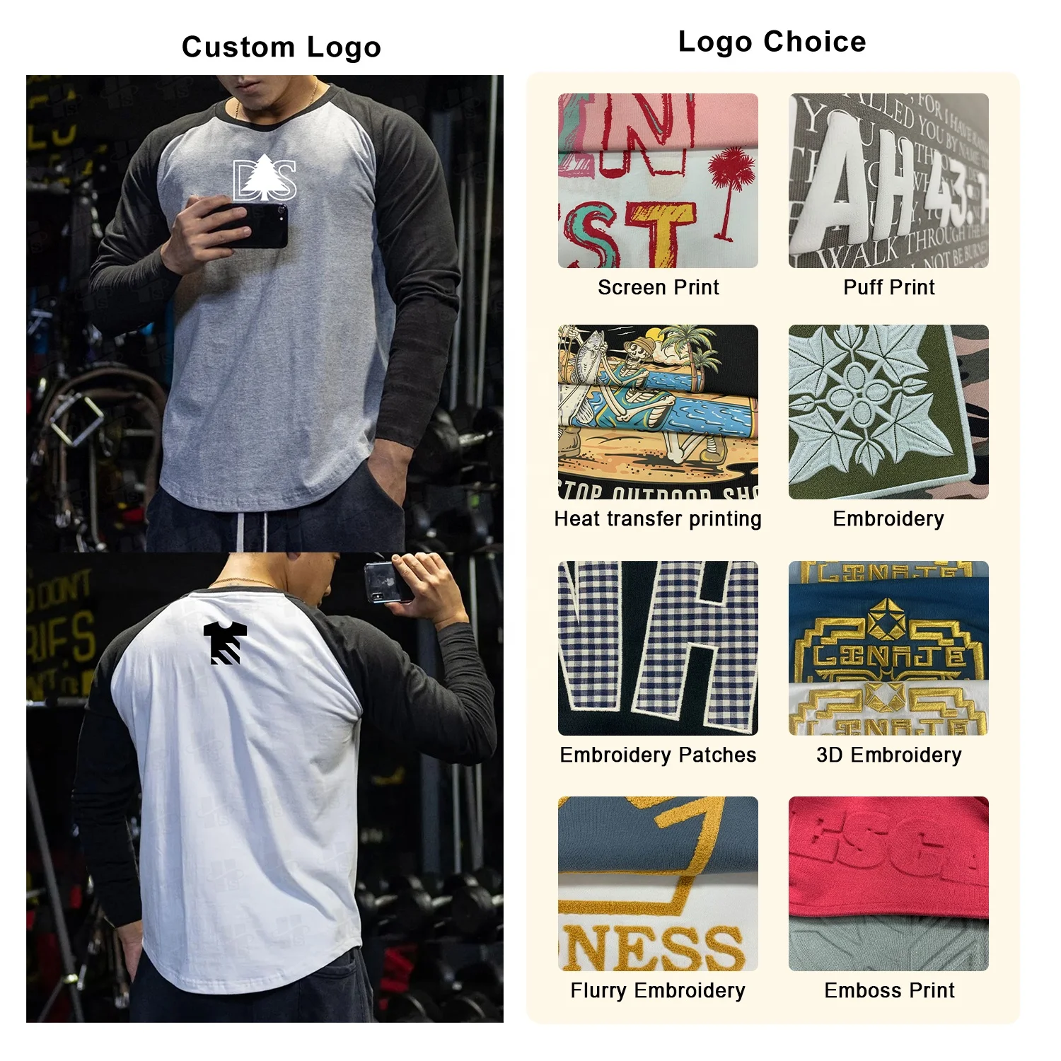 Wholesale Man Clothing Two Tone T Shirt Block Color Tee Embroidered Long Sleeve Raglan Patchwork Tshirt for Men