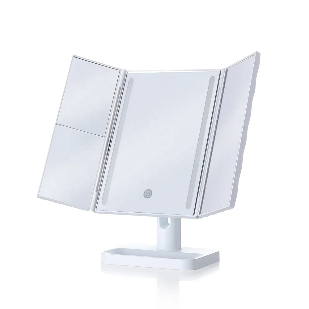 Square vanity dresser mirror with lights customized white color vanity led light mirror with 4 batteries/USB charging