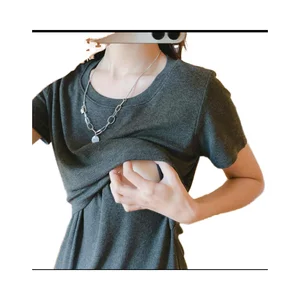 New Soft Fabric Stretch up Summer Short Sleeve Multi-color Open Mouth Feeding Clothes Round Neck T-shirt