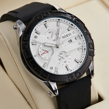 Men's Luxury Quartz Watch with Oversized Dial Trendy Fashion Leisure Silicone Strap Steel Case Calendar Function Personal Style