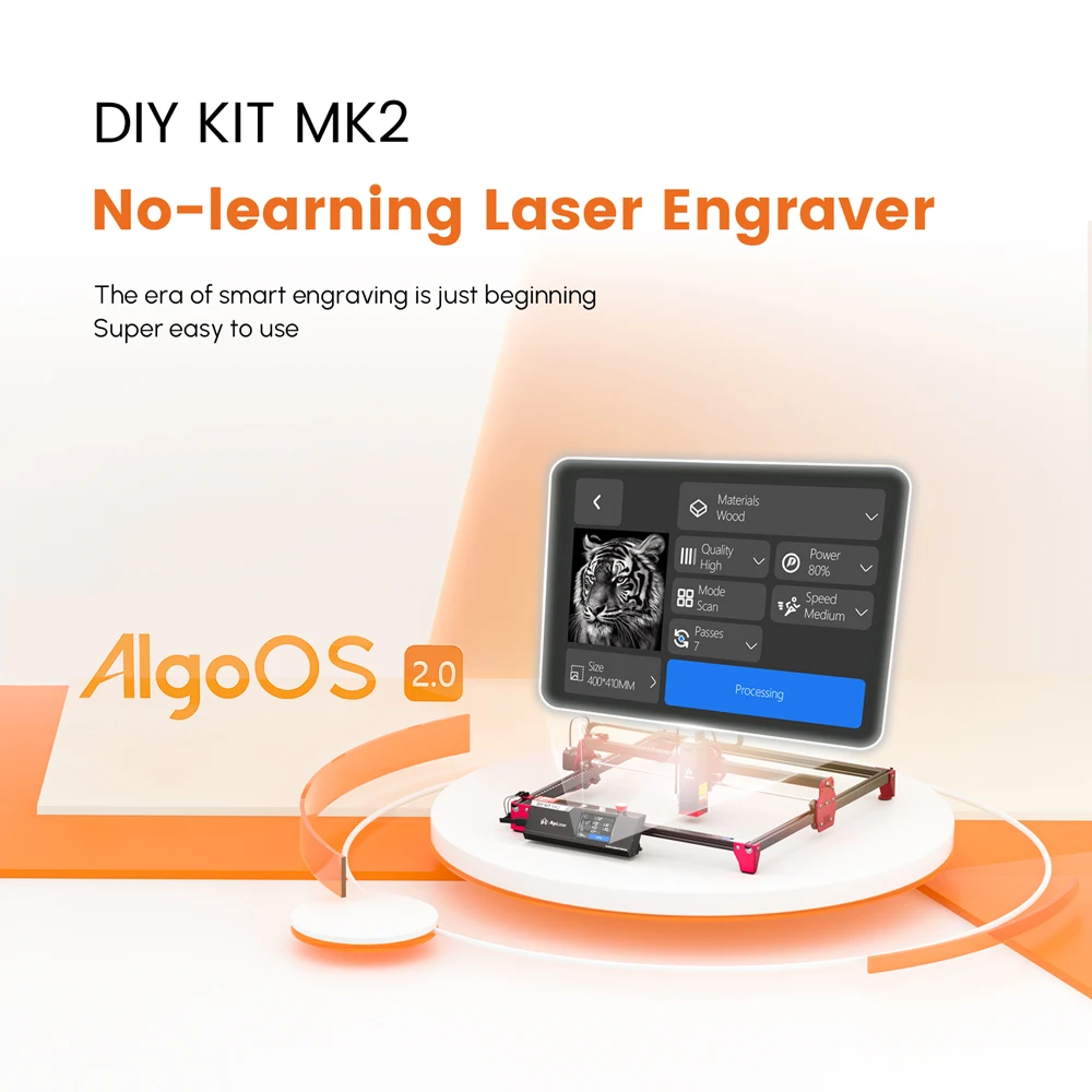 Algolaser DIY KIT MK2 High Precision Laser Cutter for Wood and Metal, Dark Acrylic, Glass, Leather